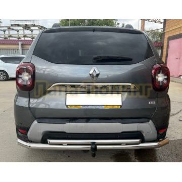 Защита заднего бампера двойная под фаркоп d60/42 Папа Тюнинг для Renault Duster 2021-