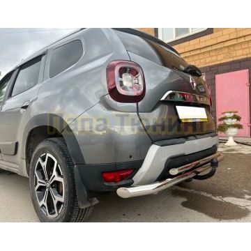 Защита заднего бампера двойная под фаркоп d60/42 Папа Тюнинг для Renault Duster 2021-