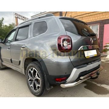 Защита заднего бампера двойная под фаркоп d60/42 Папа Тюнинг для Renault Duster 2021-