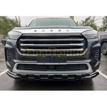 Защита переднего бампера двойная с перемычками с покрытием черный глянец d60/42 Папа Тюнинг для CheryExeed VX 2022-