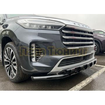 Защита переднего бампера двойная с перемычками с покрытием черный глянец d60/42 Папа Тюнинг для CheryExeed VX 2022-