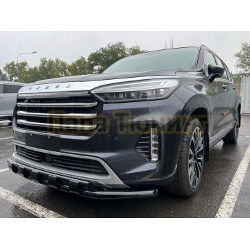 Защита переднего бампера двойная с перемычками с покрытием черный глянец d60/42 Папа Тюнинг для CheryExeed VX 2022-