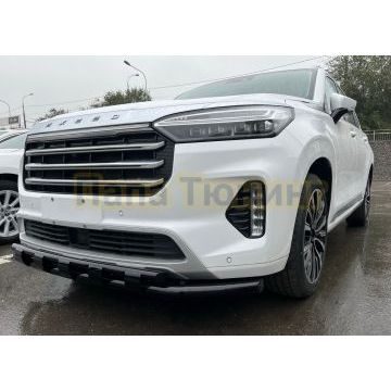 Защита переднего бампера двойная с перемычками с покрытием черный глянец d60/42 Папа Тюнинг для CheryExeed VX 2022-