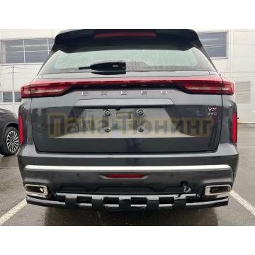 Защита заднего бампера двойная с перемычками с покрытием черный глянец d60/42 Папа Тюнинг для CheryExeed VX 2022-