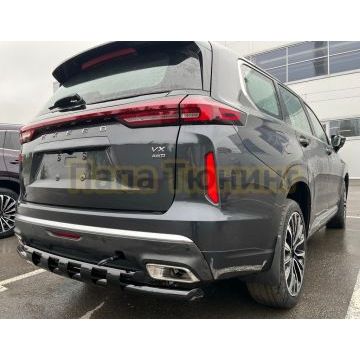 Защита заднего бампера двойная с перемычками с покрытием черный глянец d60/42 Папа Тюнинг для CheryExeed VX 2022-