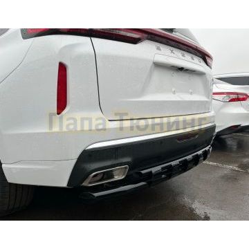 Защита заднего бампера двойная с перемычками с покрытием черный глянец d60/42 Папа Тюнинг для CheryExeed VX 2022-