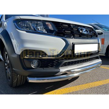 Защита переднего бампера двойная d53/42 Папа Тюнинг для Lada Largus Cross 2021-