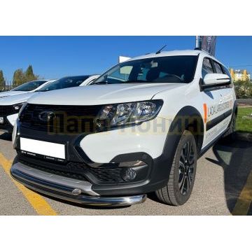 Защита переднего бампера двойная d53/42 Папа Тюнинг для Lada Largus Cross 2021-