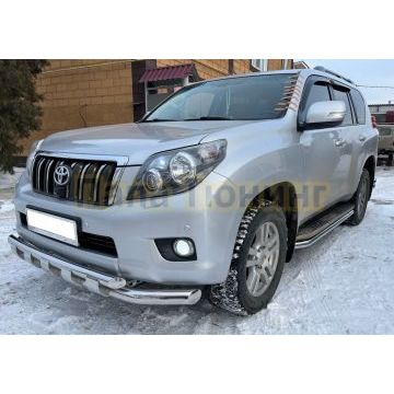 Защита переднего бампера двойная с перемычками Папа Тюнинг d76/60 для Toyota Land Cruiser Prado 150 2010-2014