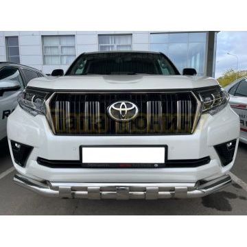 Защита переднего бампера двойная с перемычками Папа Тюнинг d76/60 для Toyota Land Cruiser Prado 150 2017-