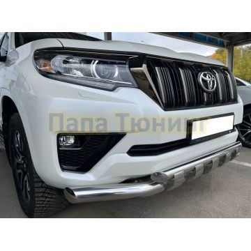 Защита переднего бампера двойная с перемычками Папа Тюнинг d76/60 для Toyota Land Cruiser Prado 150 2017-