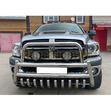 Защита переднего бампера скоба высокая + «акула» Папа Тюнинг d76/60/53 DODGE RAM 2500 Mega Cab 2004-2010
