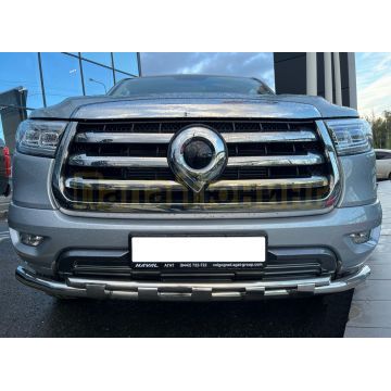 Защита переднего бампера двойная с перемычками Папа Тюнинг d60/42 для Great Wall Poer 2021-