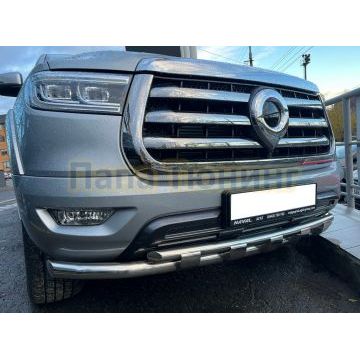 Защита переднего бампера двойная с перемычками Папа Тюнинг d60/42 для Great Wall Poer 2021-