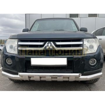 Защита переднего бампера двойная с перемычками Папа Тюнинг d76/60 для Mitsubishi Pajero4 2006-2017