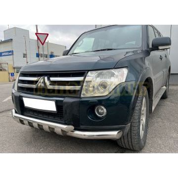 Защита переднего бампера двойная с перемычками Папа Тюнинг d76/60 для Mitsubishi Pajero4 2006-2017