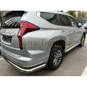 Защита заднего бампера угловая большая Папа Тюнинг d76 для Mitsubishi Pajero Sport 2021-