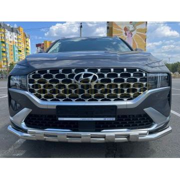 Защита переднего бампера с перемычками Папа Тюнинг d60/42 для Hyundai Santa fe 2021-