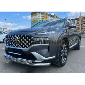 Защита переднего бампера с перемычками Папа Тюнинг d60/42 для Hyundai Santa fe 2021-