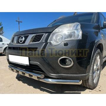 Защита переднего бампера двойная с перемычками Папа Тюнинг d60/42 для  Nissan X-trail 2010-2015 (Т31) Второе поколение (в т.ч. Рестайлинг 2010г.)