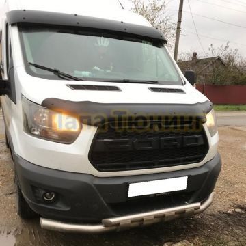 Защита переднего бампера двойная с перемычками Папа Тюнинг для Ford Transit 2018-