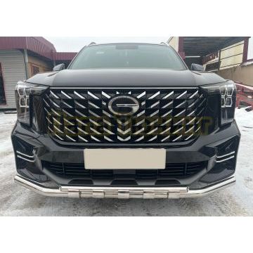 Защита переднего бампера двойная с перемычками Папа Тюнинг для GAC GS8 2023-