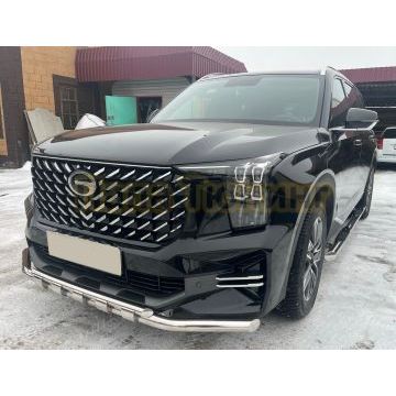 Защита переднего бампера двойная с перемычками Папа Тюнинг для GAC GS8 2023-