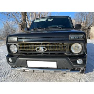 Защита переднего бампера двойная с перемычками Папа Тюнинг для Niva 2121 УРБАН 2014-