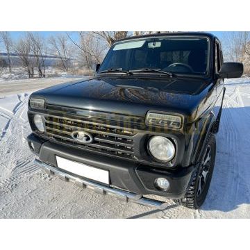 Защита переднего бампера двойная с перемычками Папа Тюнинг для Niva 2121 УРБАН 2014-