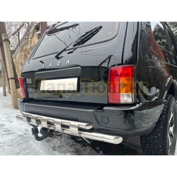 Защита заднего бампера двойная с перемычками Папа Тюнинг для Niva 2121 УРБАН 2014-
