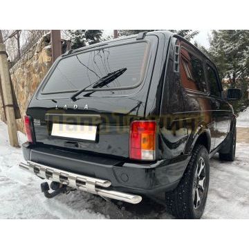 Защита заднего бампера двойная с перемычками Папа Тюнинг для Niva 2121 УРБАН 2014-