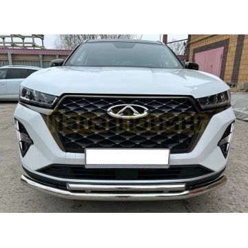 Защита переднего бампера двойная Папа Тюнинг для Chery Tiggo 7 Pro Max 2022-