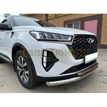 Защита переднего бампера двойная Папа Тюнинг для Chery Tiggo 7 Pro Max 2022-