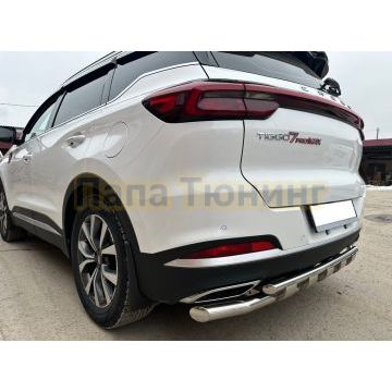 Защита заднего бампера двойная с перемычками Папа Тюнинг для Chery Tiggo 7 Pro Max 2022-