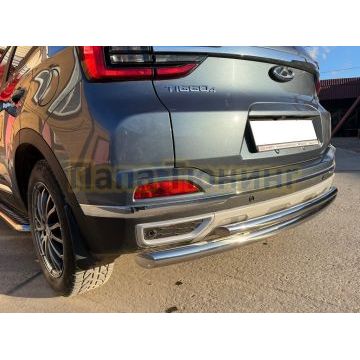 Защита заднего бампера двойная Папа Тюнинг d60/42 для Chery Tiggo 4 Pro 2023-