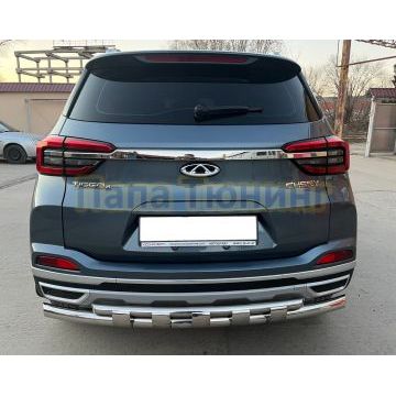 Защита заднего бампера двойная с перемычками Папа Тюнинг d60/42 для Chery Tiggo 4 Pro 2023-