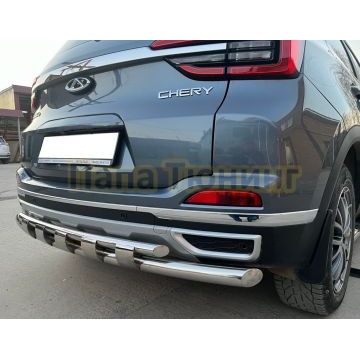 Защита заднего бампера двойная с перемычками Папа Тюнинг d60/42 для Chery Tiggo 4 Pro 2023-