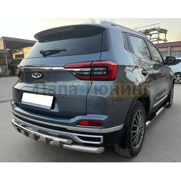 Защита заднего бампера двойная с перемычками Папа Тюнинг d60/42 для Chery Tiggo 4 Pro 2023-