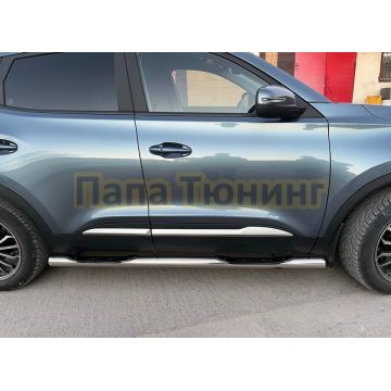 Пороги труба с проступью Папа Тюнинг d76 для Chery Tiggo 4 Pro 2023-