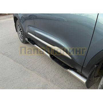 Пороги труба с проступью Папа Тюнинг d76 для Chery Tiggo 4 Pro 2023-
