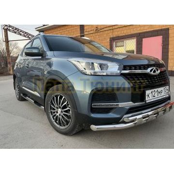 Пороги труба с проступью Папа Тюнинг d76 для Chery Tiggo 4 Pro 2023-