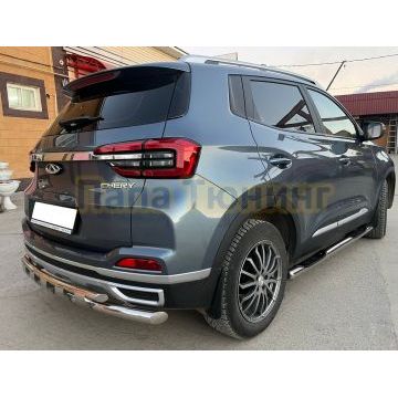 Пороги труба с проступью Папа Тюнинг d76 для Chery Tiggo 4 Pro 2023-