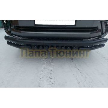 Защита переднего бампера тройная с защитой акула с покрытием "Раптор" Папа Тюнинг d76/60/42 для Toyota Land Cruiser Prado 150 2017-