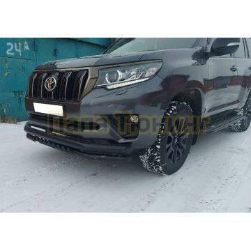 Защита штатного порога сбоку с покрытием "раптор" Папа Тюнинг d42 для Toyota Land Cruiser Prado 150 2017-