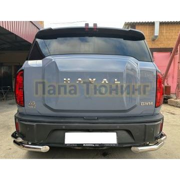 Защита заднего бампера  угловая двойная Папа Тюнинг d60/42 для HAVAL H3 2024-