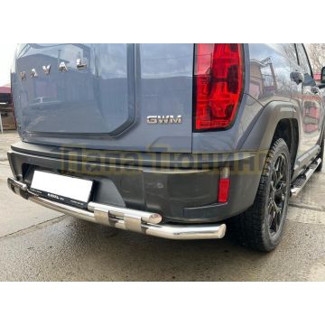 Защита заднего бампера двойная с перемычками Папа Тюнинг d60/42 для Haval H3 2024-