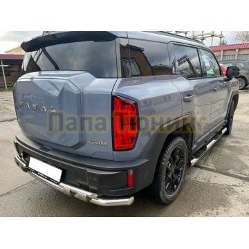 Защита заднего бампера двойная с перемычками Папа Тюнинг d60/42 для Haval H3 2024-