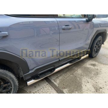 Пороги труба с проступью Папа Тюнинг d76 для Haval H3 2024-