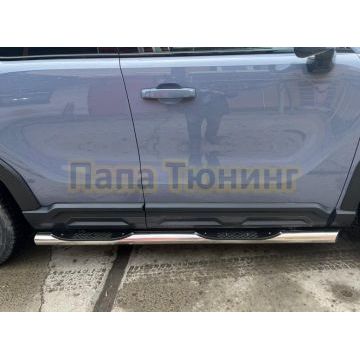 Пороги труба с проступью Папа Тюнинг d76 для Haval H3 2024-