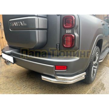 Защита заднего бампера угловая двойная Папа Тюнинг d60/42 для Haval H9 2024-